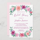 Brautparty für Blume in Rosa Einladung (Vorne/Hinten)