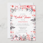 Brautparty für Blume in Rot und Grau Einladung (Vorderseite)