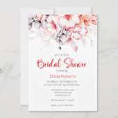 Brautparty für Blume in Rot und Grau Einladung (Vorderseite)