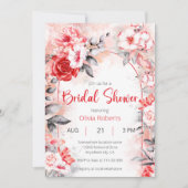 Brautparty für Blume in Rot und Grau Einladung (Vorderseite)