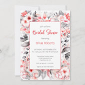 Brautparty für Blume in Rot und Grau Einladung (Vorderseite)