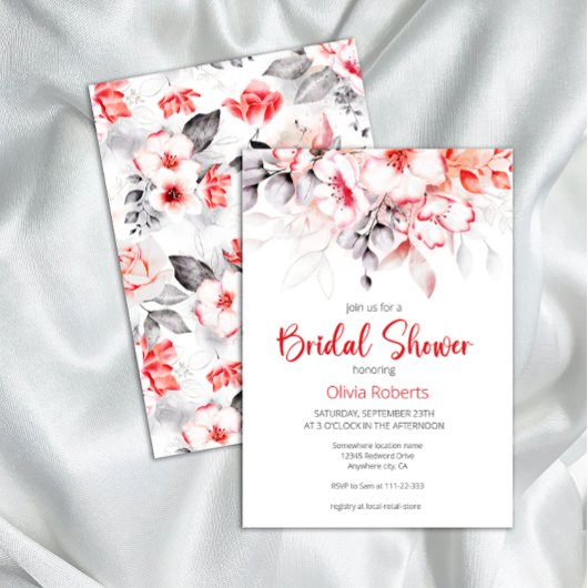 Brautparty für Blume in Rot und Grau Einladung