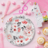 Brautparty für Blume in Rot und Grau Pappteller (Party)