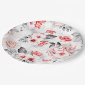 Brautparty für Blume in Rot und Grau Pappteller (Schrägansicht)