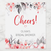 Brautparty für Blume in Rot und Grau Weinetikett (Einzelnes Label)