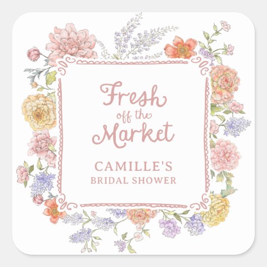 Brautparty für Blumen auf dem Markt Quadratischer Aufkleber (Vorderseite)