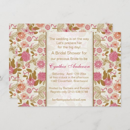 Brautparty für Blumen, Vögel und Schmetterlinge Einladung (Vorne/Hinten)