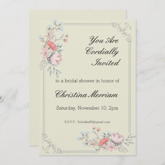 Brautparty für Blumenrahmen Einladung (Vorne/Hinten)