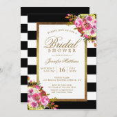 Brautparty für Blumenzauber aus Schwarz-weißen Str Einladung (Vorne/Hinten)