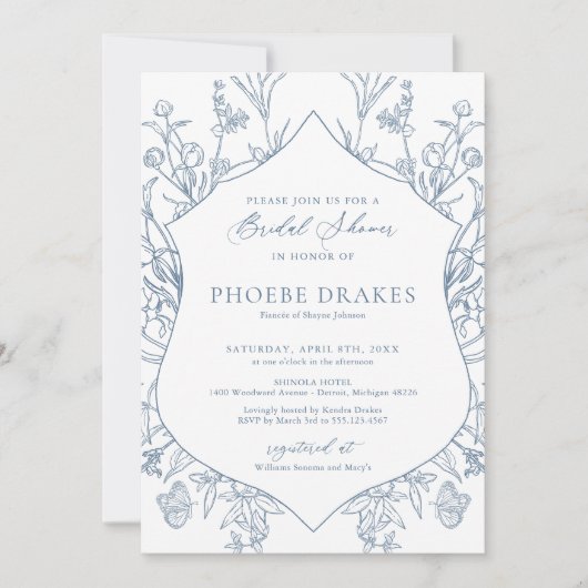 Brautparty für das Blaue Viktorianische Wappen Einladung (Vorderseite)