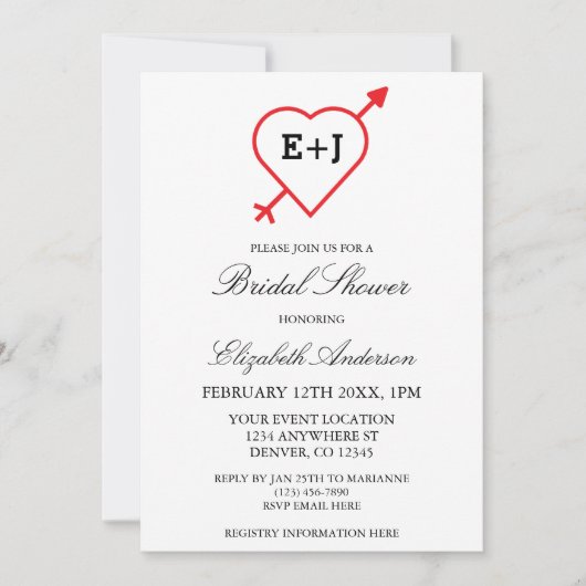 Brautparty für das Herz und den Pfeil Einladung (Vorderseite)