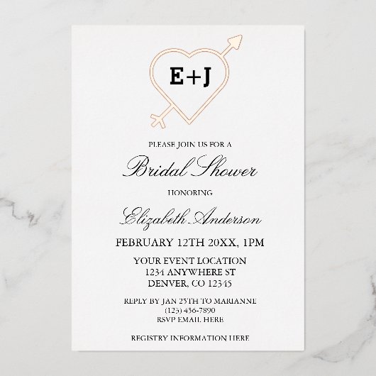 Brautparty für das Herz und den Pfeil Folieneinladung (Vorderseite)