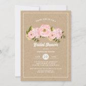 Brautparty für das Papier "Blush Pink Peonies Kraf Einladung (Vorderseite)