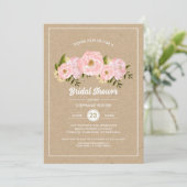Brautparty für das Papier "Blush Pink Peonies Kraf Einladung (Stehend Vorderseite)