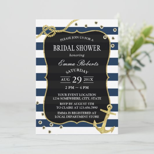 Brautparty für den Anker der Nautischen Marine Einladung (Stehend Vorderseite)