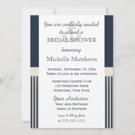 Brautparty für den Anker des Burlap-Schiffs Einladung (Vorderseite)