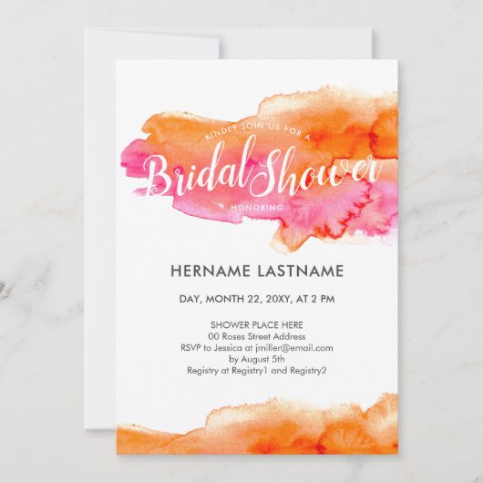 Brautparty für den QR-Code in Aquarellfarbe Rosa O Einladung (Vorderseite)