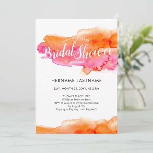 Brautparty für den QR-Code in Aquarellfarbe Rosa O Einladung (Stehend Vorderseite)