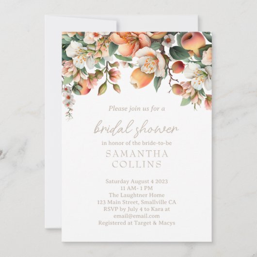 Brautparty für die Farbpfirsiche Grüne Blüte Einladung (Vorderseite)