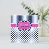 Brautparty für die Marine, White Polka Dot Strip Einladung (Stehend Vorderseite)