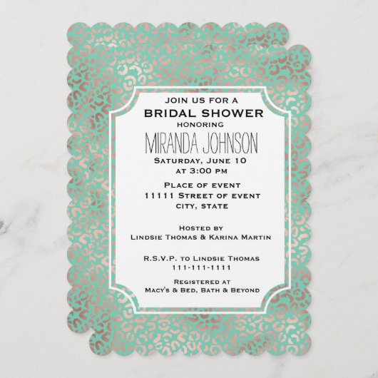 Brautparty für die Printwerbung in Gold Blush Minz Einladung (Vorne/Hinten)