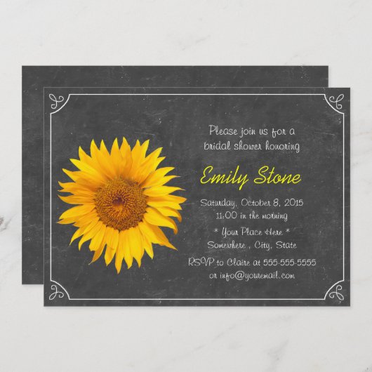Brautparty für einfache Rahmen-Sonnenblumen Einladung (Vorne/Hinten)