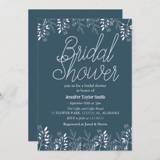 Brautparty für einfache und schicke Wildblume Einladung (Vorne/Hinten)