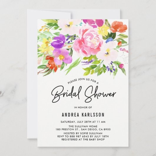 Brautparty für farbenfrohe Wasserfarben Einladung (Vorderseite)