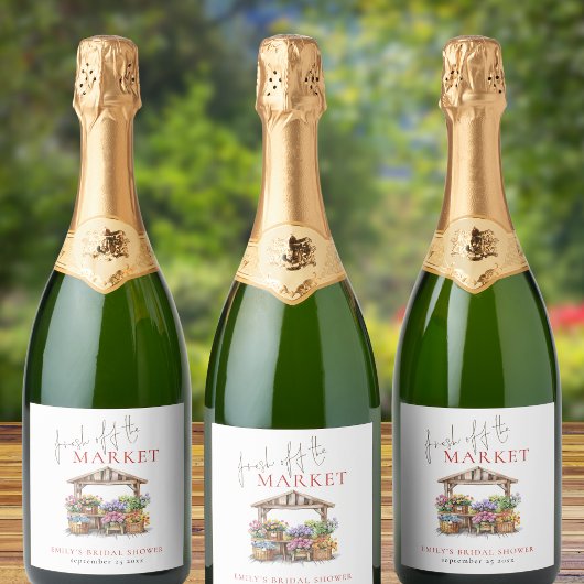 Brautparty für Floralfarben, frisch vom Markt Schaumweinetikett