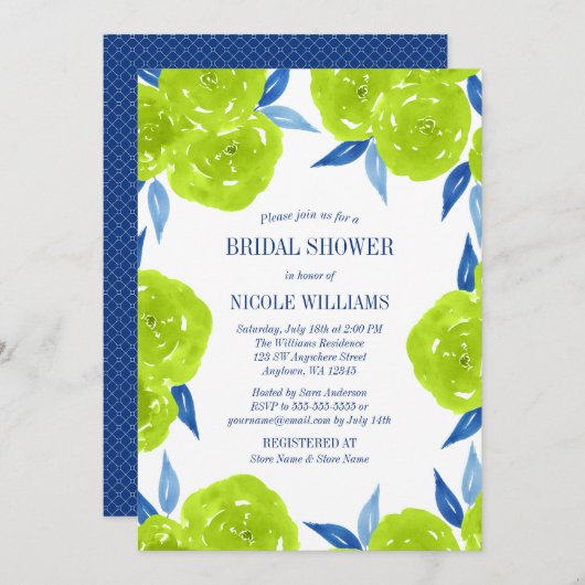 Brautparty für grüne blaue Blume Einladung (Vorne/Hinten)