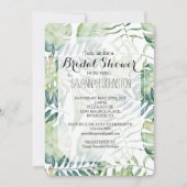 Brautparty für grüne tropische Blätter mit weißer  Einladung (Vorderseite)