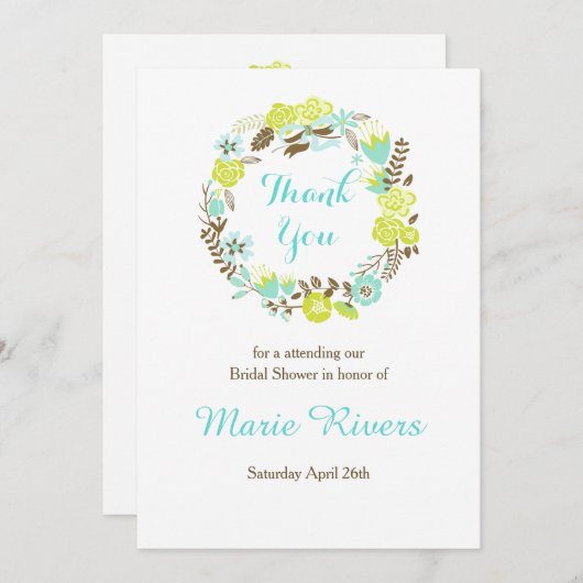 Brautparty für grüne und braune Blumenkleider Dankeskarte (Vorne/Hinten)