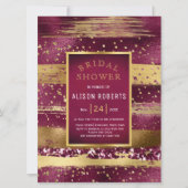 Brautparty für Hochzeiten in Gold und Bordeaux Einladung (Vorderseite)