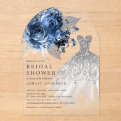 Brautparty für Hochzeitskleidung für Navy und Silv Acryleinladungen (Vorderseite)