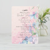 Brautparty für hübsche rosa und blaue Wildblumen Einladung (Stehend Vorderseite)