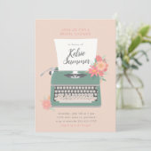 Brautparty für hübsche Schreibmaschinen und Blume Einladung (Stehend Vorderseite)
