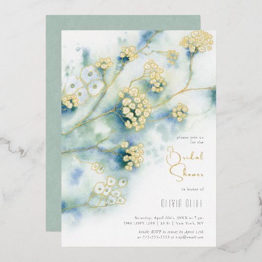 Brautparty für kleine weiße Blume Folieneinladung (Vorderseite/Rückseite)