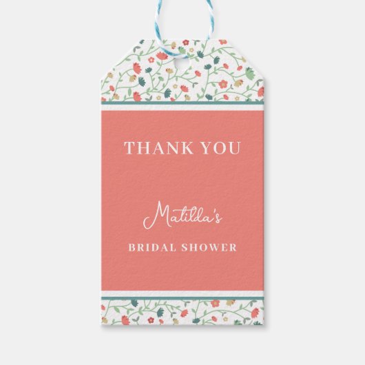 Brautparty für Korallen und Blaue Wildblumen Geschenkanhänger (Vorderseite)