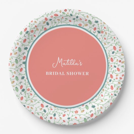 Brautparty für Korallen und Blaue Wildblumen Pappteller (Vorderseite)