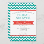 Brautparty für korallenfarbene und türkisfarbene P Einladung (Vorne/Hinten)