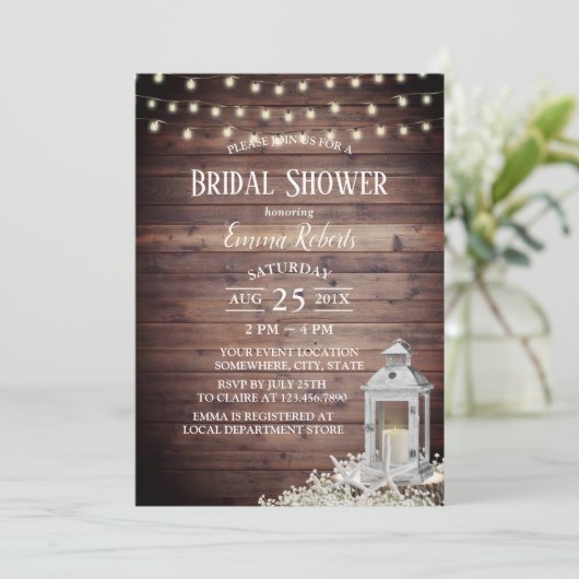 Brautparty für Lattern und Starfish-String-Lichter Einladung (Stehend Vorderseite)