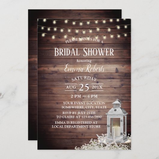 Brautparty für Lattern und Starfish-String-Lichter Einladung (Vorne/Hinten)