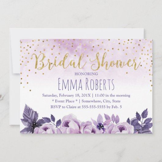 Brautparty für Lila Blütenfrüchte Einladung (Vorderseite)