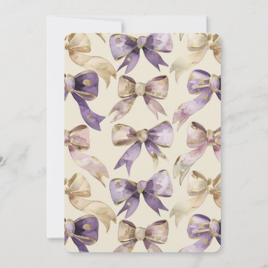 Brautparty für lila Gold Bows Einladung (Rückseite)