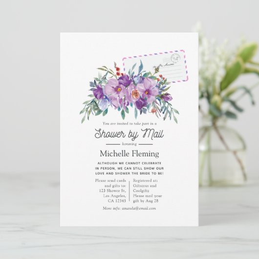 Brautparty für lila Magnolien und Rose Einladung (Stehend Vorderseite)