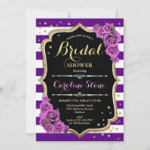 Brautparty für Lila Streifen aus schwarzem Flor Einladung (Vorderseite)