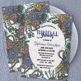 Brautparty für lila und blaue Blüten Einladung