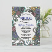 Brautparty für lila und blaue Blüten Einladung (Stehend Vorderseite)