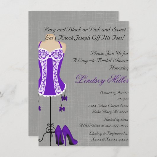 Brautparty für Lila und weiße Lingerie Einladung (Vorne/Hinten)