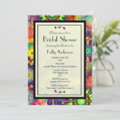 Brautparty für mehrfarbige Art-Deco-Blume Einladung (Stehend Vorderseite)